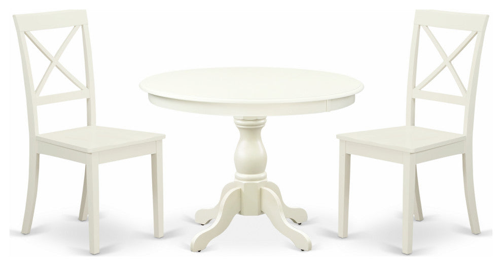 3 Pc Dining Set, Linen White Small Table, 2 Linen White and Chairs, Linen White