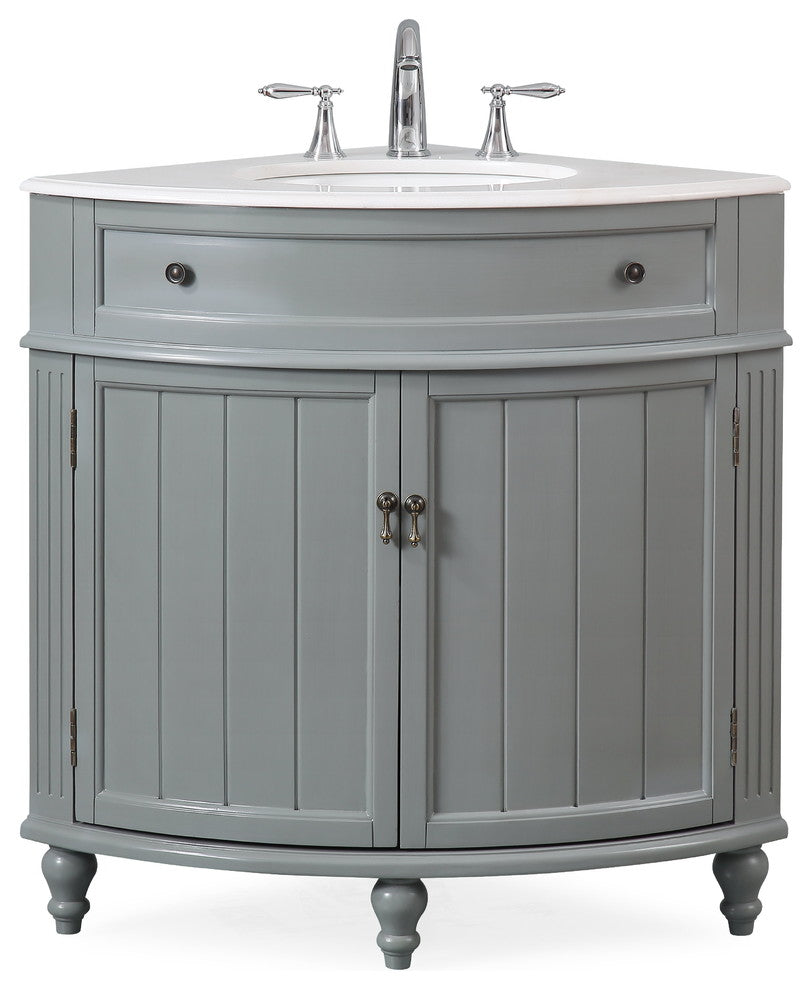 24 Inch Triadsville Grey Corner Design Bathroom Vanity With Quartz Top