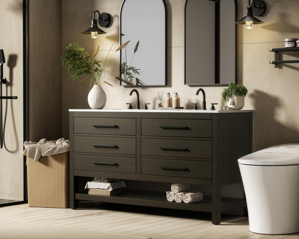 Home Living 60" Double Bathroom Vanity, Mocha Brown