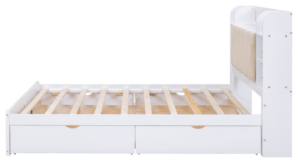 Gewnee Wood Queen Size Platform Bed with Storage Headboard