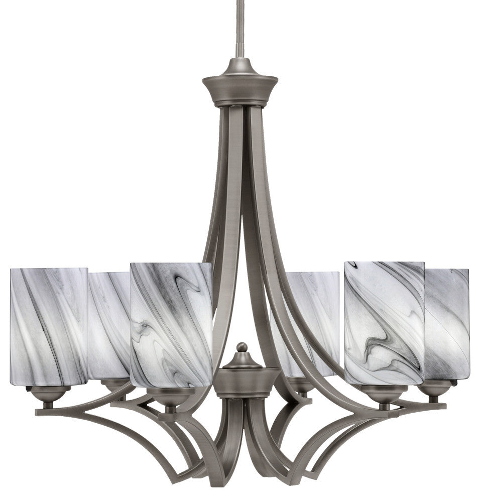 Zilo 6 Light Chandelier, Graphite Finish With 4" Onyx Swirl Glass