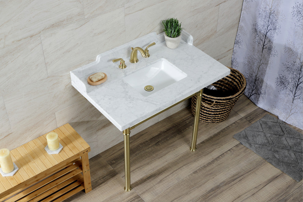 Kingston Brass LMS3622M8SQ7ST 36" Carrara Marble Console Sink, Legs