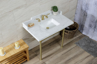 Kingston Brass LMS3622M8SQ7ST 36" Carrara Marble Console Sink, Legs