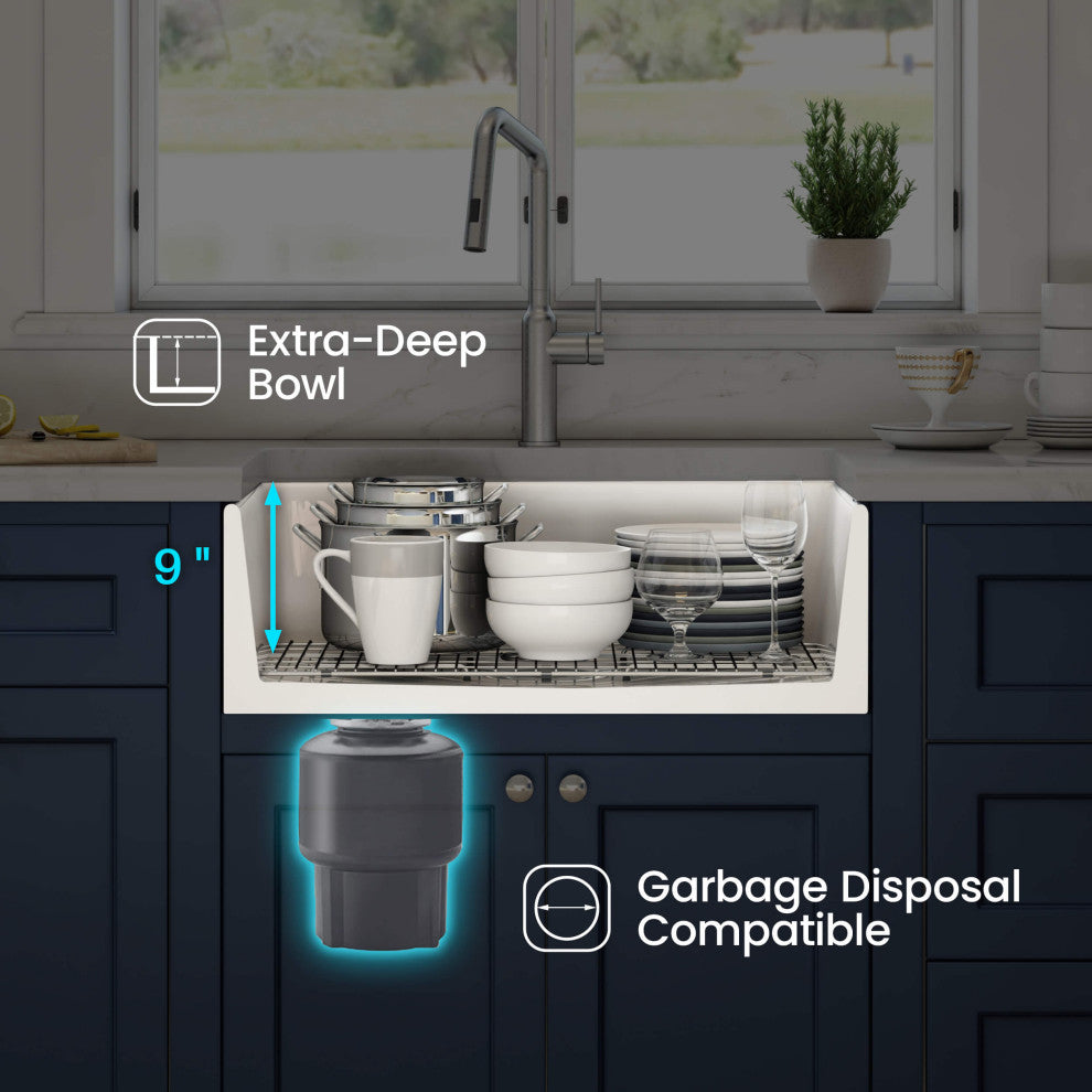 Pure 24" Curved Apron Front Farmhouse Kitchen Fireclay Sink