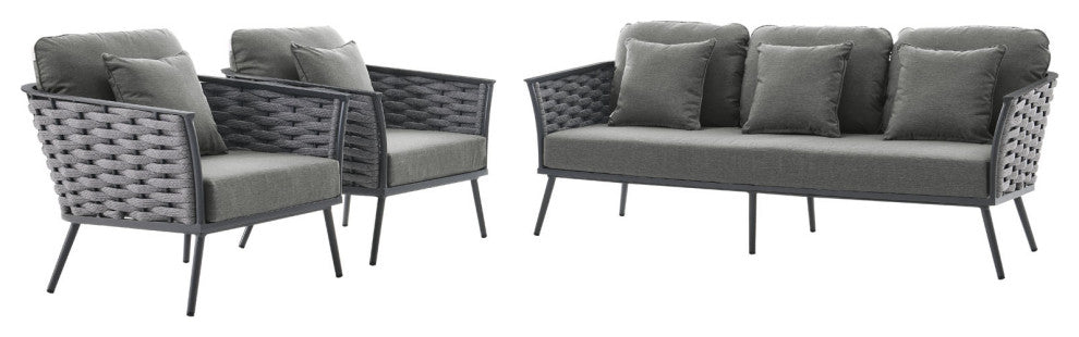 Lounge Sectional Sofa Chair Set, Gray, Aluminum, Modern, Outdoor Patio