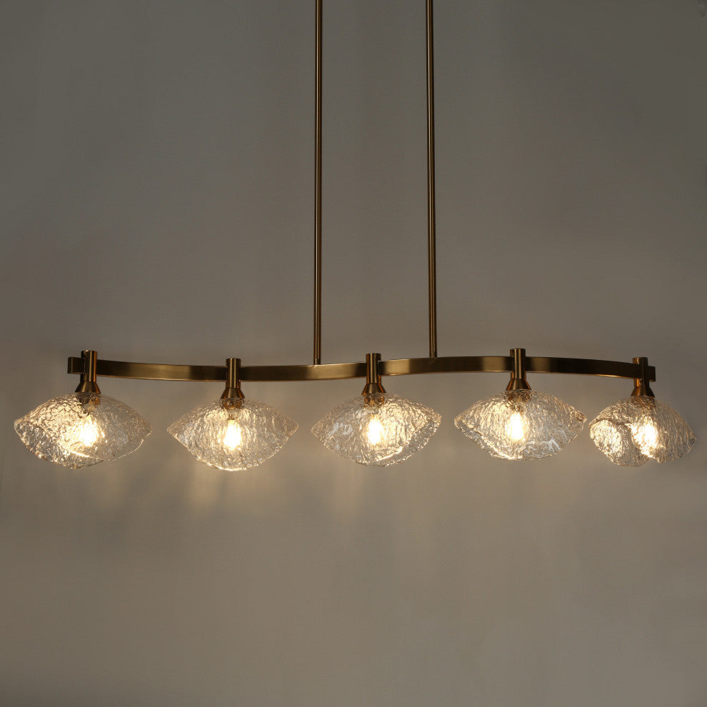 LNC Evangeline 5-Light 44.5" Modern Linear Glass Kitchen Island Light, Brass