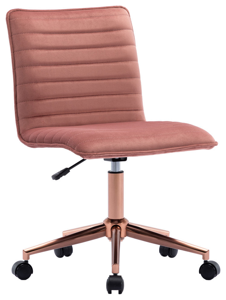 Horizontal Stitching Armless Swivel Task Chair, Pink Velvet
