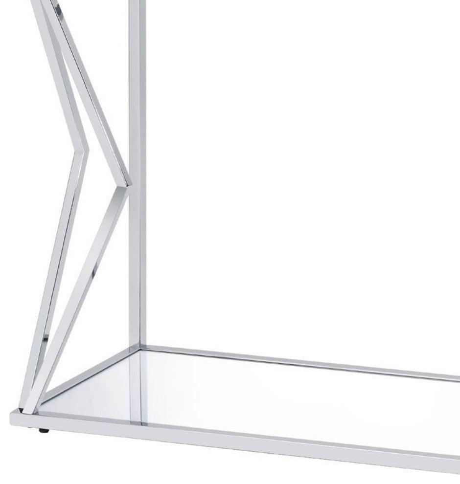 Benzara BM250392 Sofa Table With Glass Top and Bottom Shelf and Accent, Silver