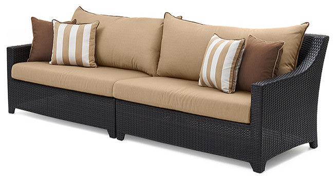 Deco 8 Piece Sunbrella Outdoor Patio Sofa and Club Chair Deep Seating Set, Warm Khaki