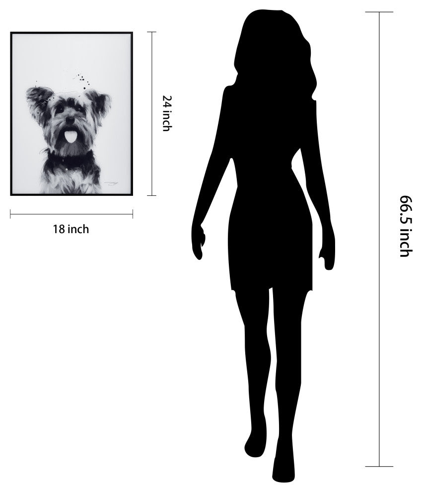 "Yorkshire Terrier" Black and White Pet Art on Printed Glass with Anodized Frame