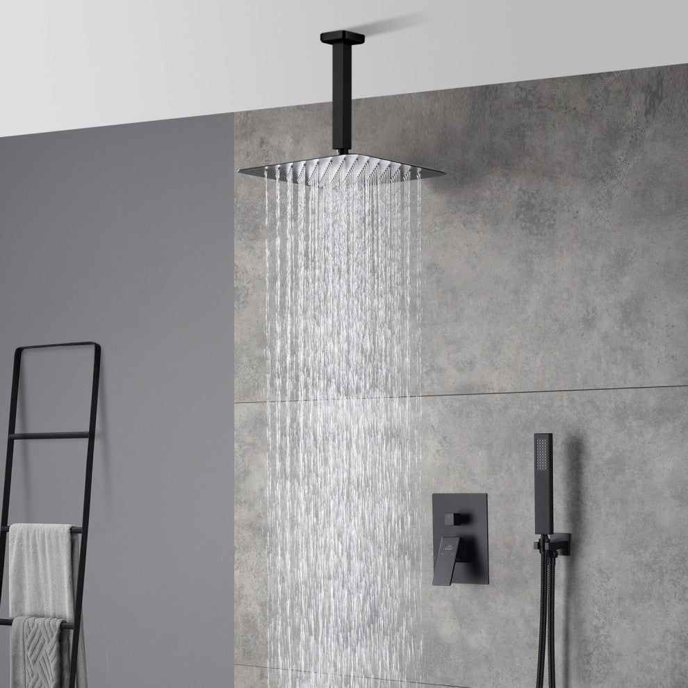 CASAINC 10" Ceiling Mount Dual Rainfall Shower Head Shower System Kit, Black