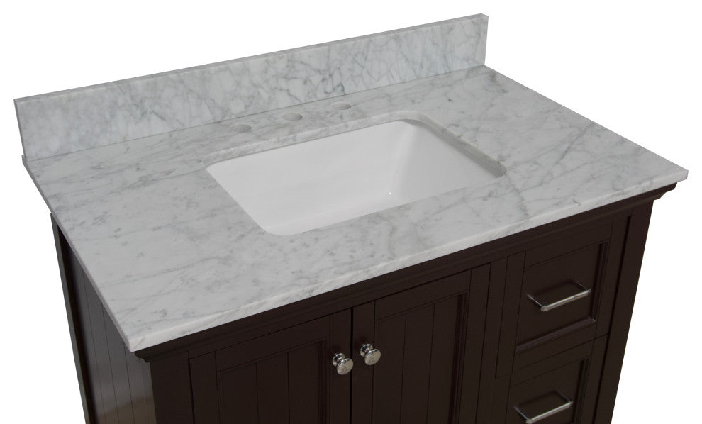 Paige 36" Bathroom Vanity, Chocolate, Carrara Marble