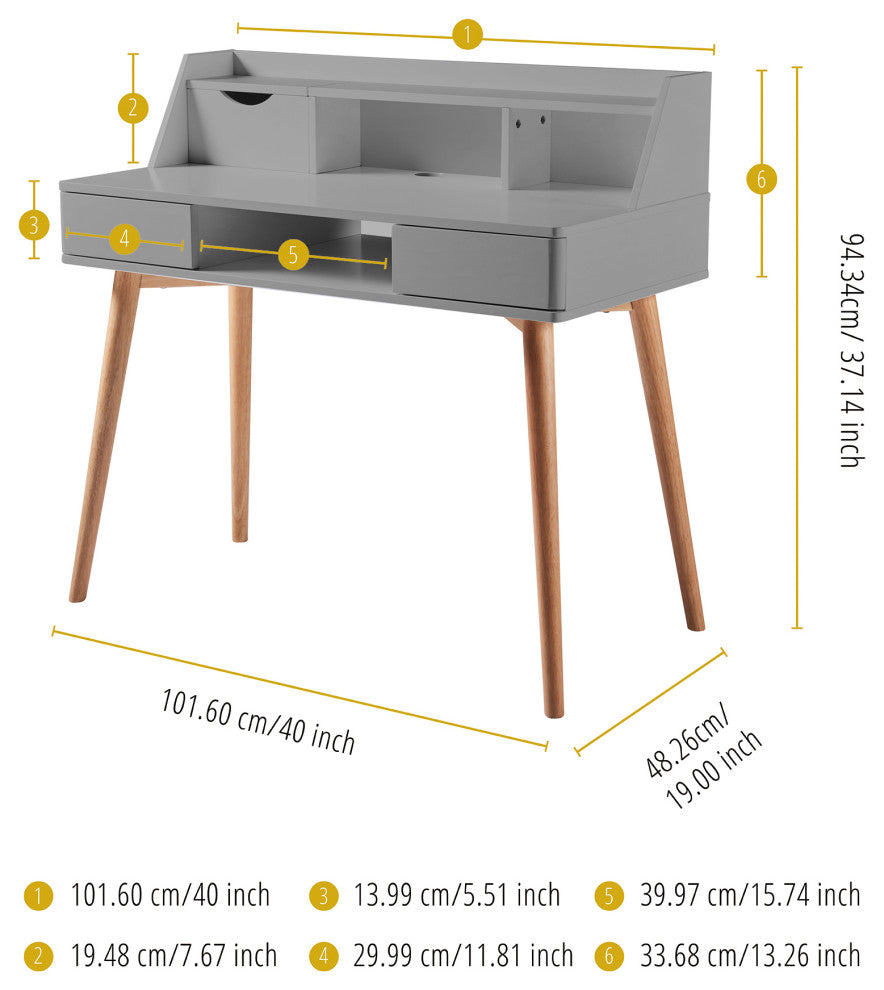 Wooden Writing Desk w/ Storage Drawer, Gray