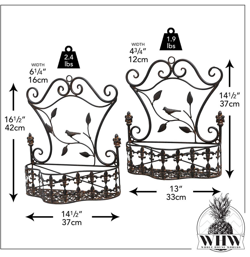 Fleur de Lis Wall Planter Set, Rusty Finish