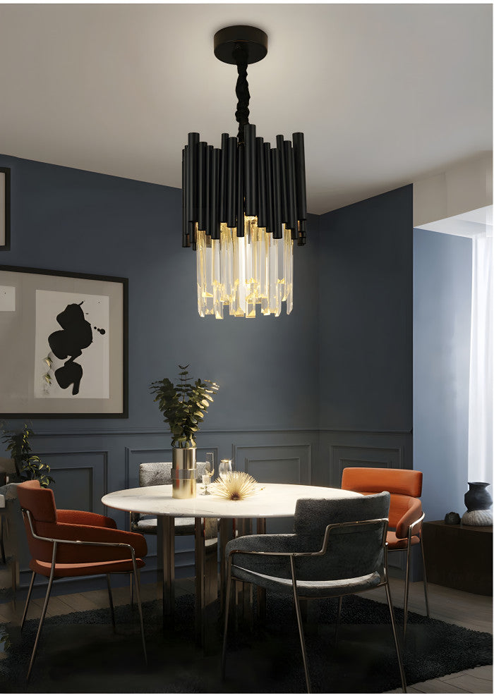 Munsingen | Modern Black Crystal Lighting for Kitchen Island, Cone Crystals, 2 Pcs
