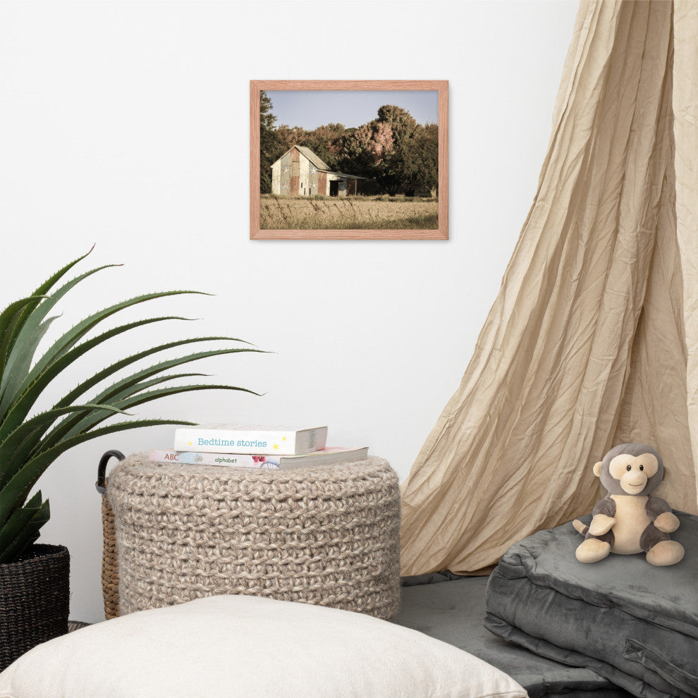 Patriotic Barn in Field Aged Effect Framed Photo Paper Wall Art Prints, Red Oak, 11" X 14"