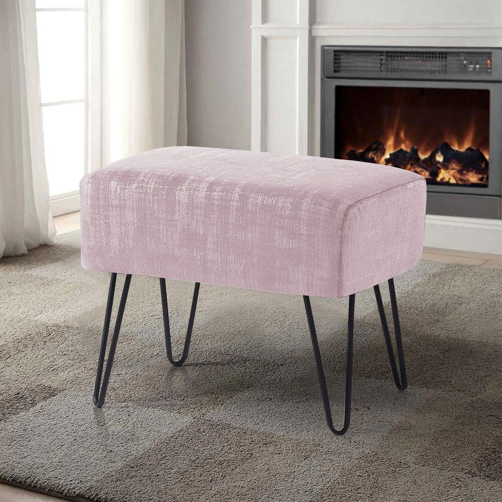 Textured Velvet Ottoman, Soft Pink