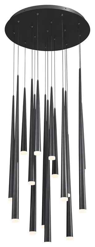 Cascade LED 15-Light Etched Glass Round Chandelier 3500K, Black