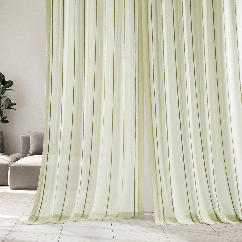 Aruba Gold Striped Linen Sheer Curtain Single Panel, 50"x108"