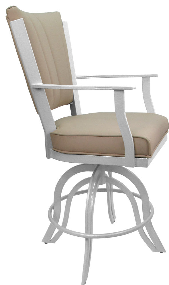 Leather Swivel Tilt Metal Bar Stool - Montana on A-Base, Tan Leather on White, 30"