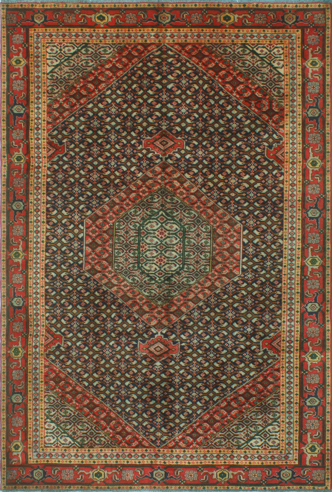 Fine Vintage Distressed Mouhcine Navy/Red Rug, 6'0x8'10