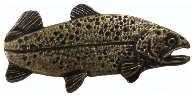 Trout Right Facing Cabinet Knob, 2", Antique Brass