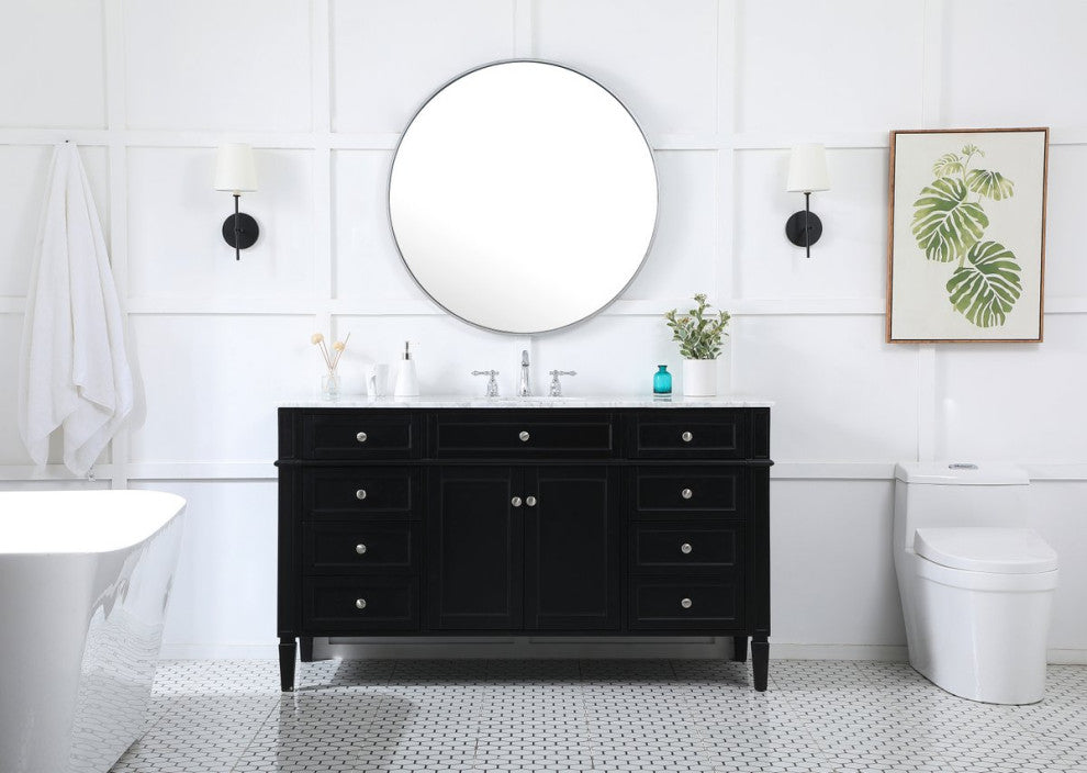 Home Living Vanity with Carrara White Marble Countertop, Black, 60", Single Sink