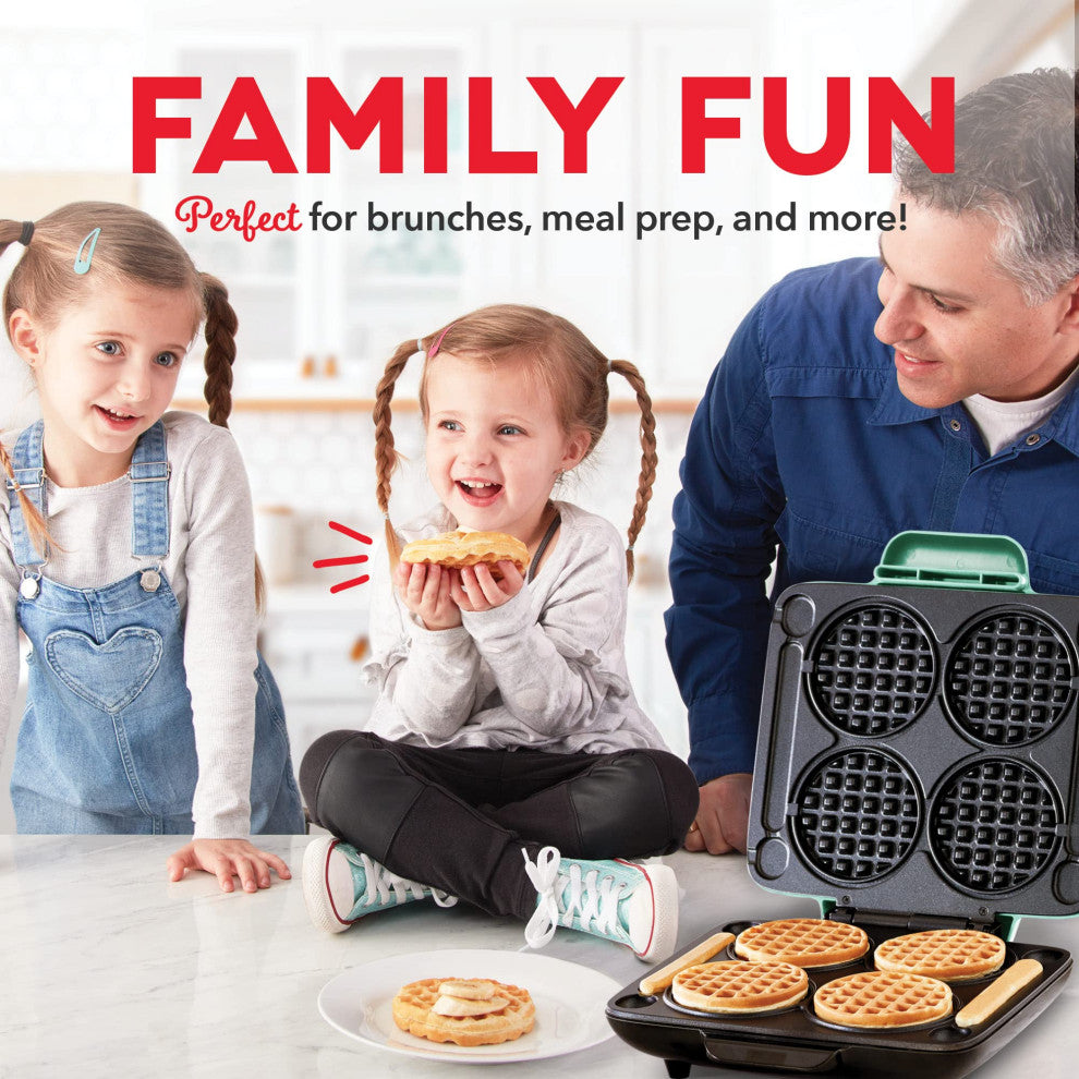 Multi Mini Waffle Maker: Four Mini Waffles, Perfect for Families and Individuals, Aqua