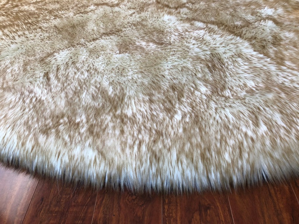 Super Soft Faux Sheepskin Rug, Oval, Eclipse, White, Brown Tips, 12'x15'