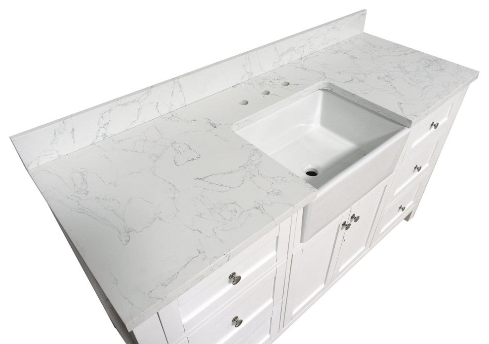 Yorkshire 60" Bathroom Vanity, White, Engineered Marble, Single