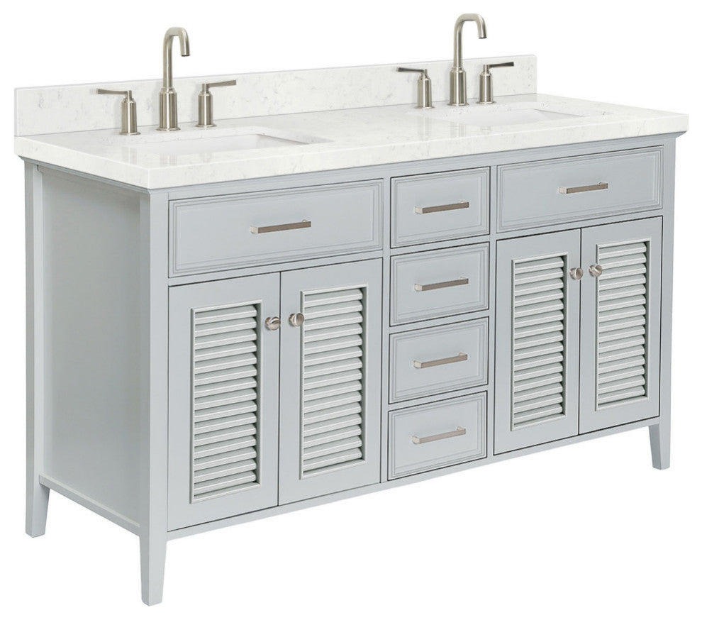 Ariel Kensington 60" Double Rectangle Sink Bathroom Vanity, Carrara Quartz