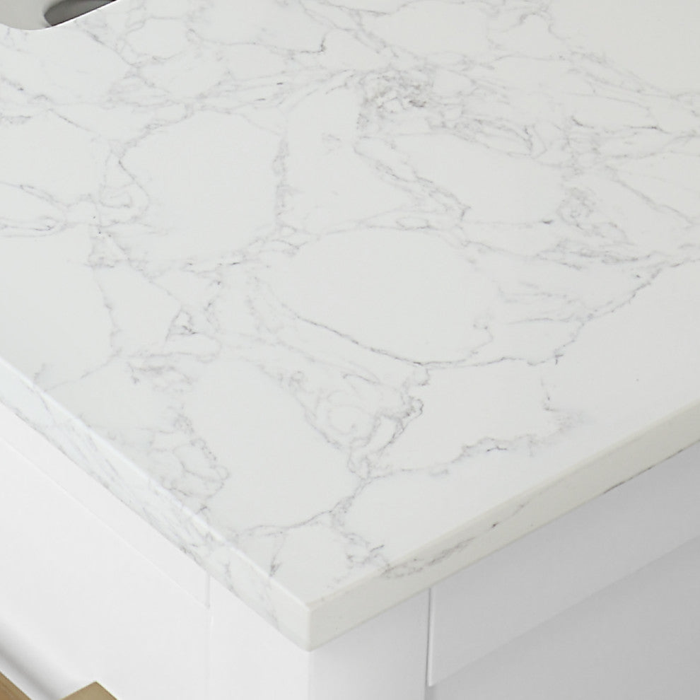 Gavino Vanity With Grain White Composite Stone Top, White/Brushed Gold, 42", No Mirror