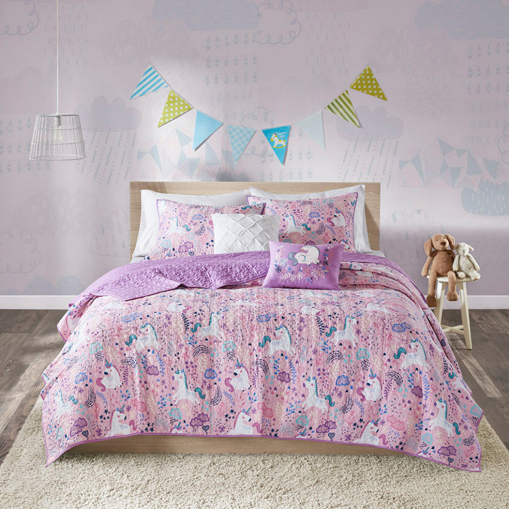 Urban Habitat Kids Lola Unicorn Reversible Cotton Quilt Set With Throw Pillows