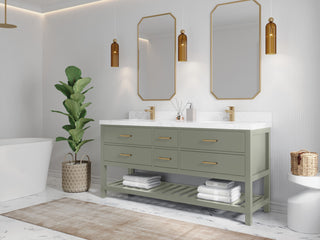 Parker 72" Double Sink Bath Vanity in Evergreen  2" Carrara Marble