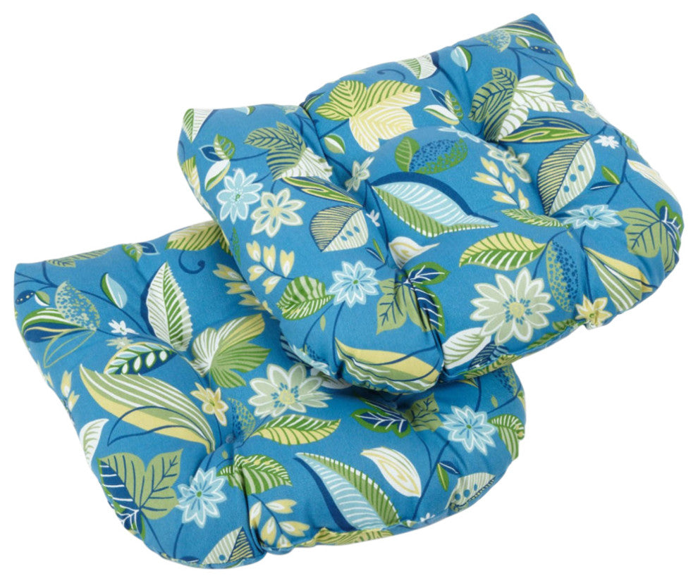 19" U-Shaped Outdoor Tufted Dining Chair Cushion, Set of 2, Skyworks Caribbean
