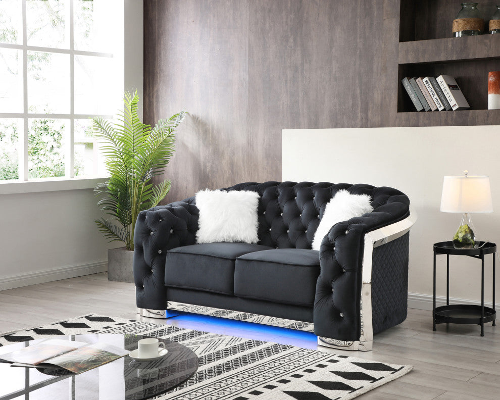 Sapphire 71 in. W Flared Arm Velvet Straight Sofa, Black