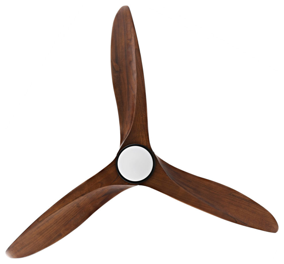 52" Solid Wood 3-Blade LED Ceiling Fan with Remote Control and Light Kit, Black/Walnut