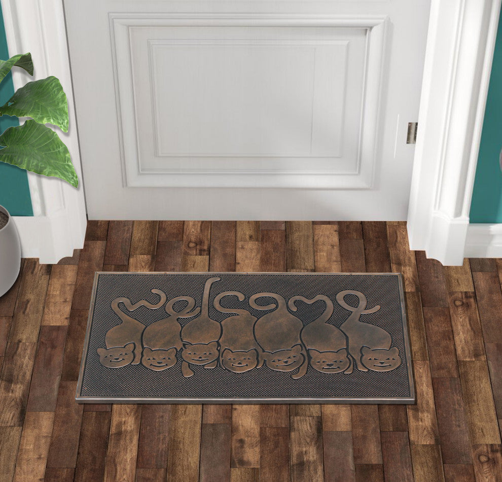A1HC Designer "Welcome" Rubber Doormat, Cat Tail Welcome
