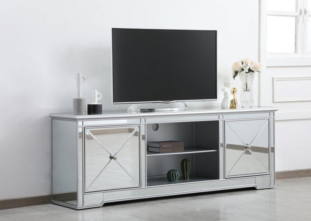 Elegant MF60172S Modern 72" Mirrored Tv Stand, Antique Silver