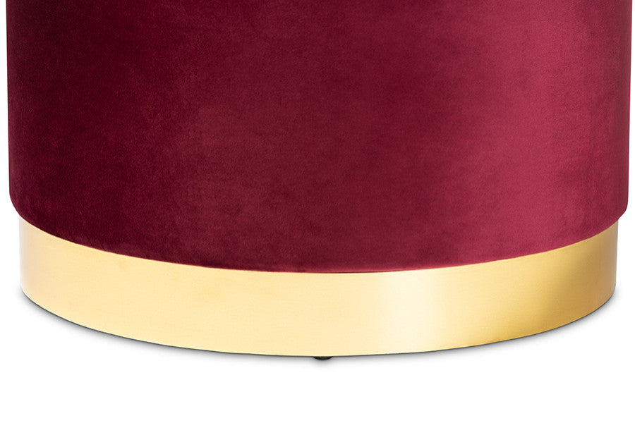 Marisa Glam and Luxe Red Velvet Fabric Upholstered Gold Finished Storage Ottoman
