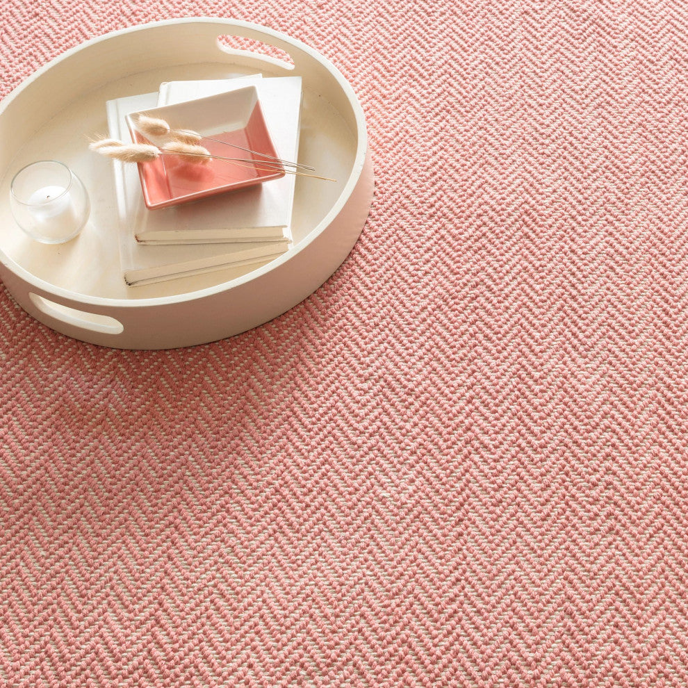 Dash & Albert Herringbone Coral Handwoven Cotton Rug, Pink, 6' x 9'