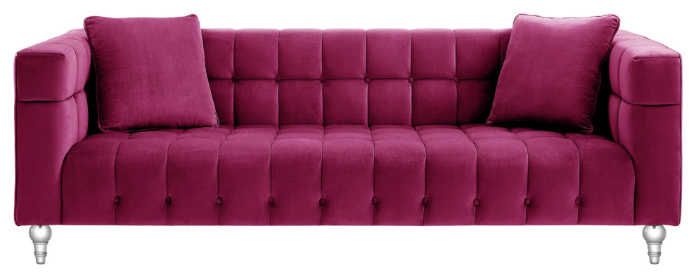 Inspired Home Iker Sofa Biscuit Tufted, Velvet, Fuchsia
