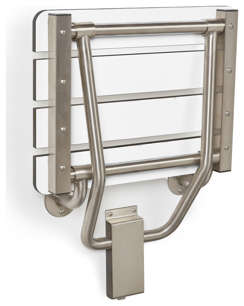 Phenolic White 3" Slats Folding Wall Mount Shower Seat Bench, ADA Compliant, 18"