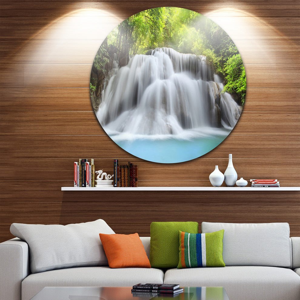 White Huai Mae Kamin Waterfall, Large Disc Metal Wall Art, 38"