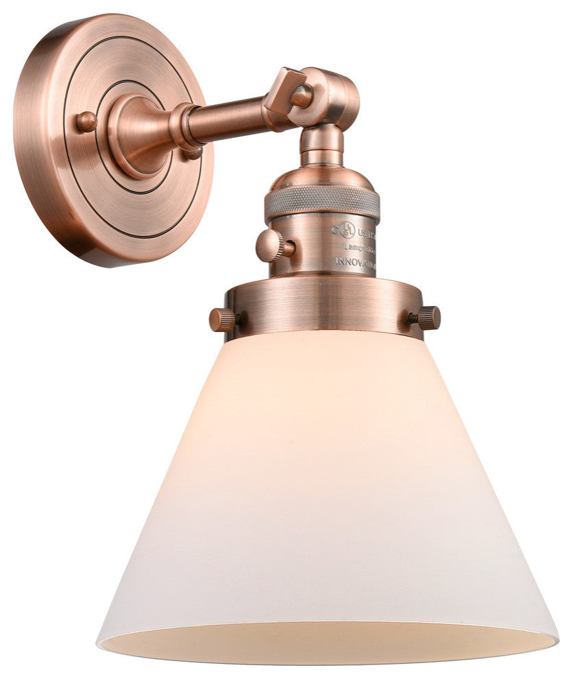 Large Cone 1-Light Sconce, Antique Copper, Glass: Matte White Cased