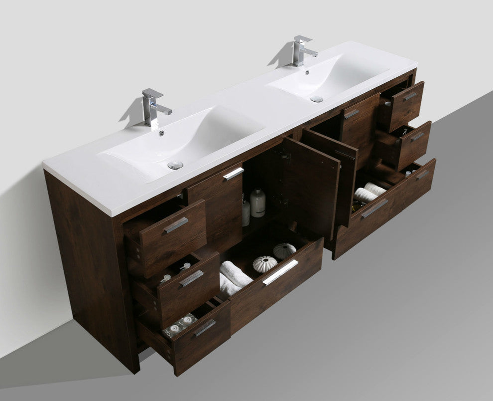 MOD 84" Modern Bathroom Vanity With Acrylic Sink, Rosewood
