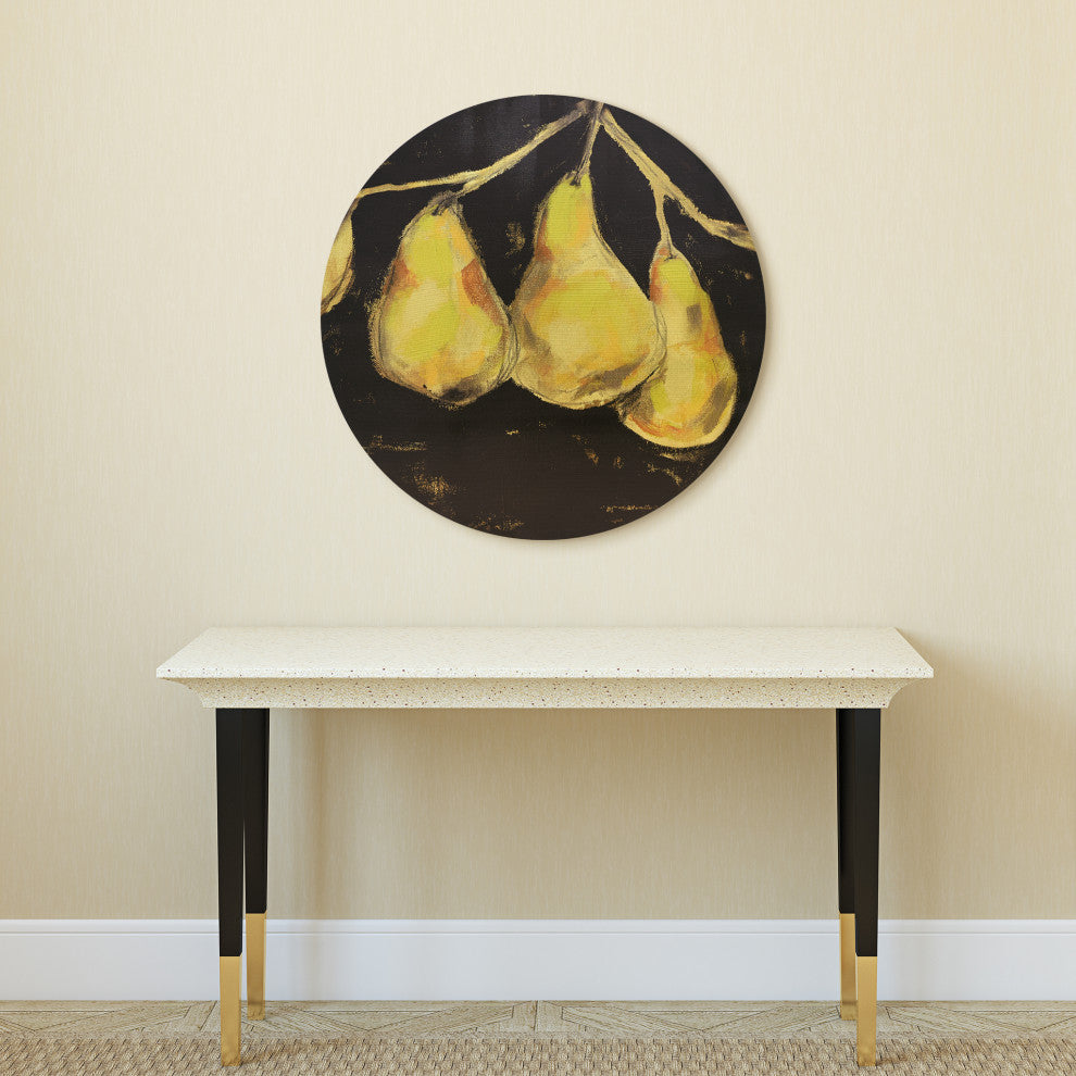 "Golden Pears" Circular Canvas Giclee Printed on 2" Wood Stretcher Wall Art