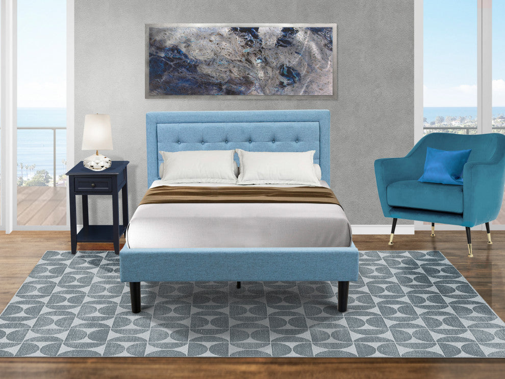 2-PieceFannin Full Size Bed Set, 1 Full Bed, End Table For Bedroom, Denim Blue