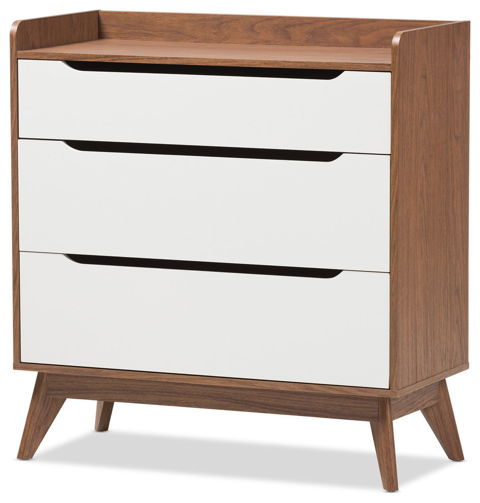 Brighton Mid-Century Modern White and Walnut Wood 3-Drawer Storage Chest