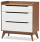 Brighton Mid-Century Modern White and Walnut Wood 3-Drawer Storage Chest